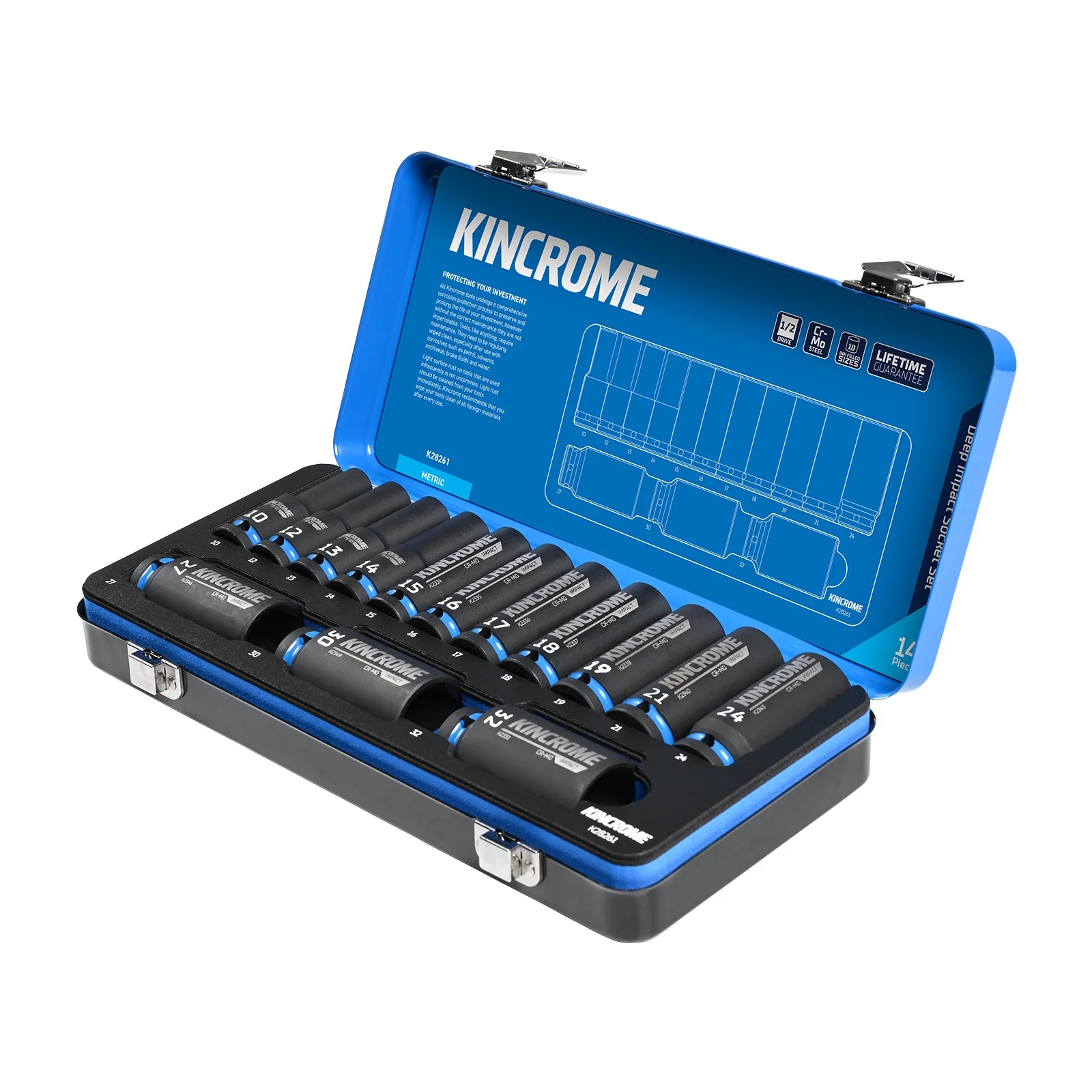 Kincrome Deep Impact Socket Set 14 Piece 1/2" Drive - Metric 10mm-32mm